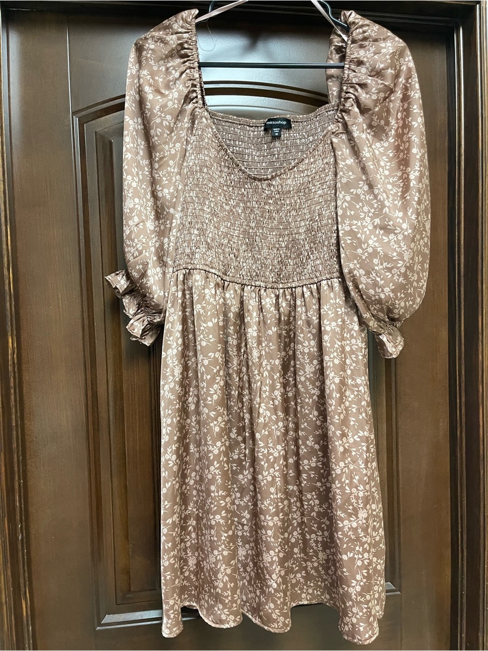 mittoshop Brown Floral Smocked Midi Dress
